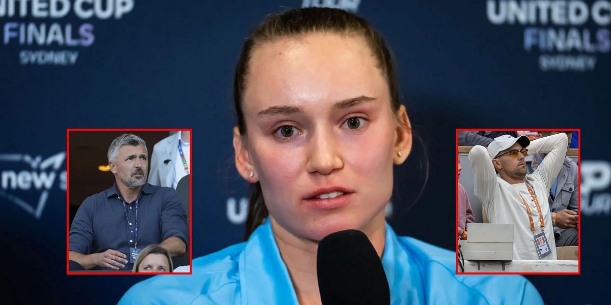 (L-R) Goran Ivanisevic (inset) Elena Rybakina, Stefano Vukov (inset) | Getty