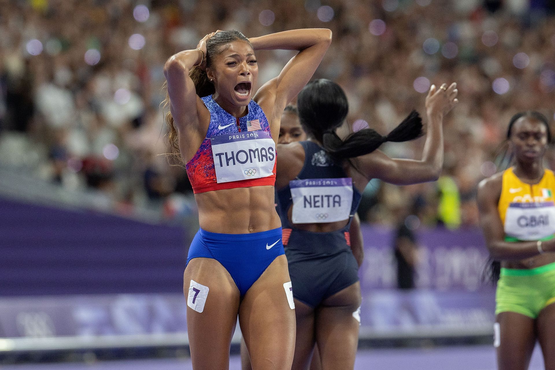 Gabby Thomas at the Paris Olympics. (Image Source: Getty)