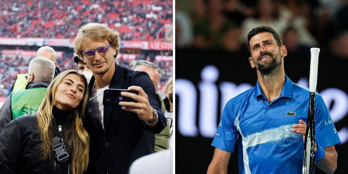 Alexander Zverev with his girlfriend Sophia Thomalla (L) and Novak Djokovic (R) (Source: Getty)