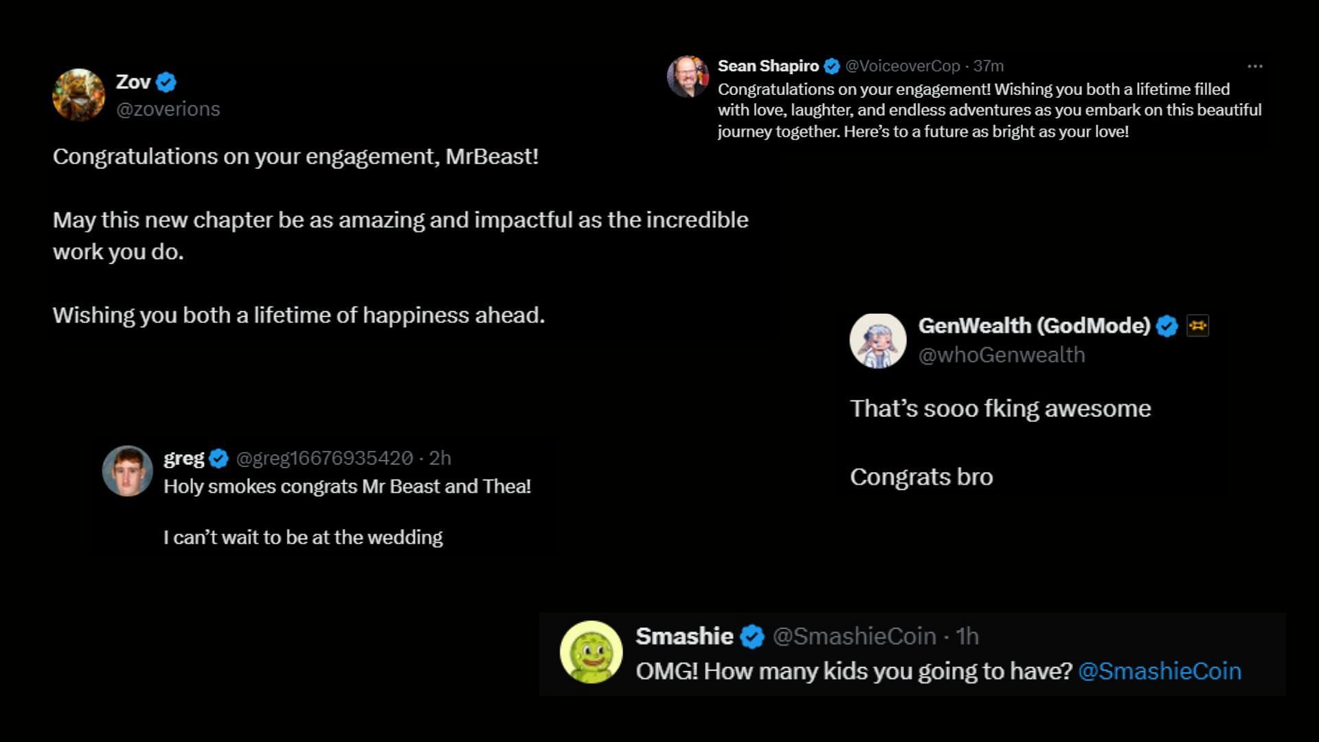 More reactions to MrBeast&#039;s proposal announcement with Thea Booysen, the comments section was filled with positivity (Images via @MrBeast/X)