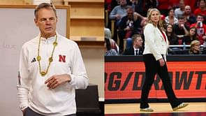 Nebraska Volleyball's new head coach Dani Busboom Kelly makes her feelings known as she meets John Cook while receiving special honor