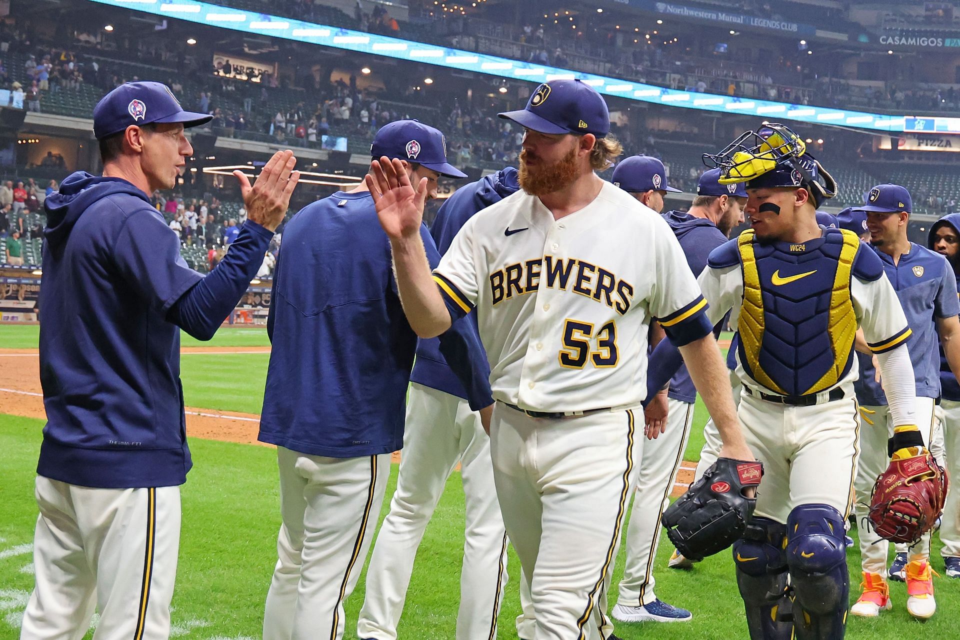 Brandon Woodruff celebrates a win against the Miami Marlins - Source: Getty