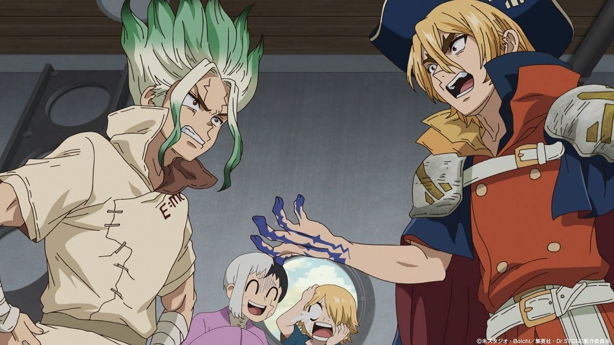 Senku and Ryusui as seen in Dr. Stone season 4 episode 1 (Image via TMS Entertainment)