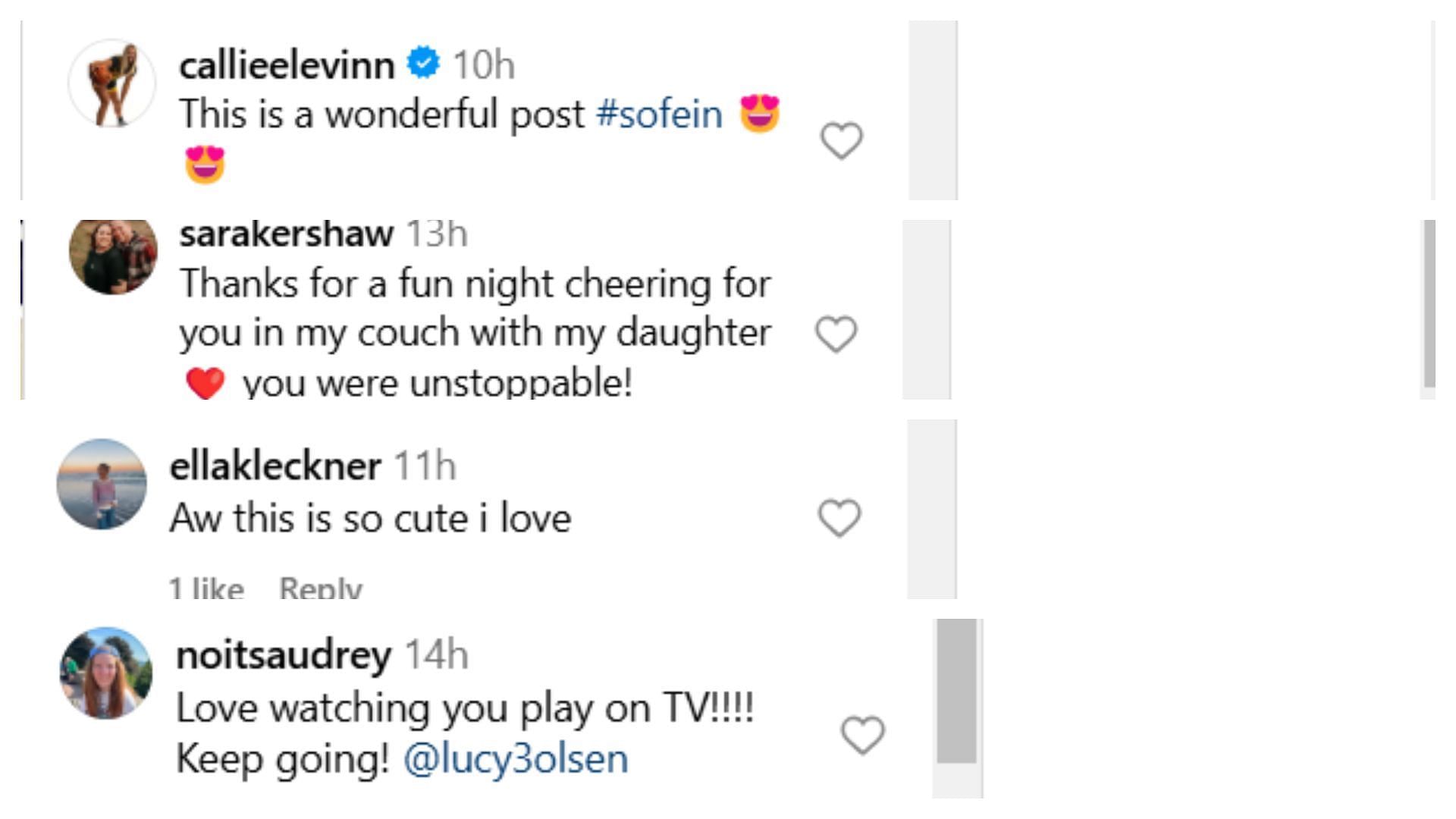 Fans reaction to Lucy&#039;s IG post (Image via Instagram/@lucy3olsen)