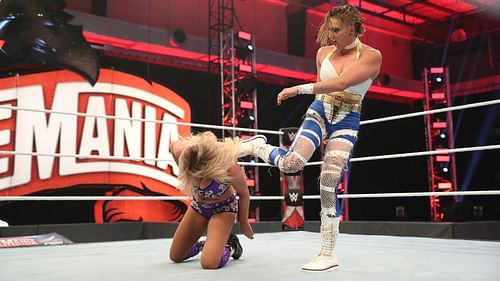 Rhea Ripley vs. Charlotte Flair at WrestleMania 36 (Image via wwe.com)