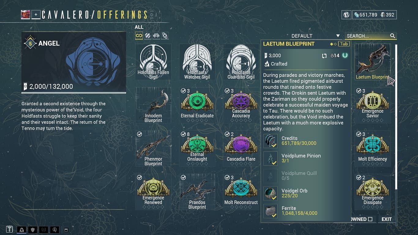 Laetum needs Zariman-exclusive resources (Image via Digital Extremes)