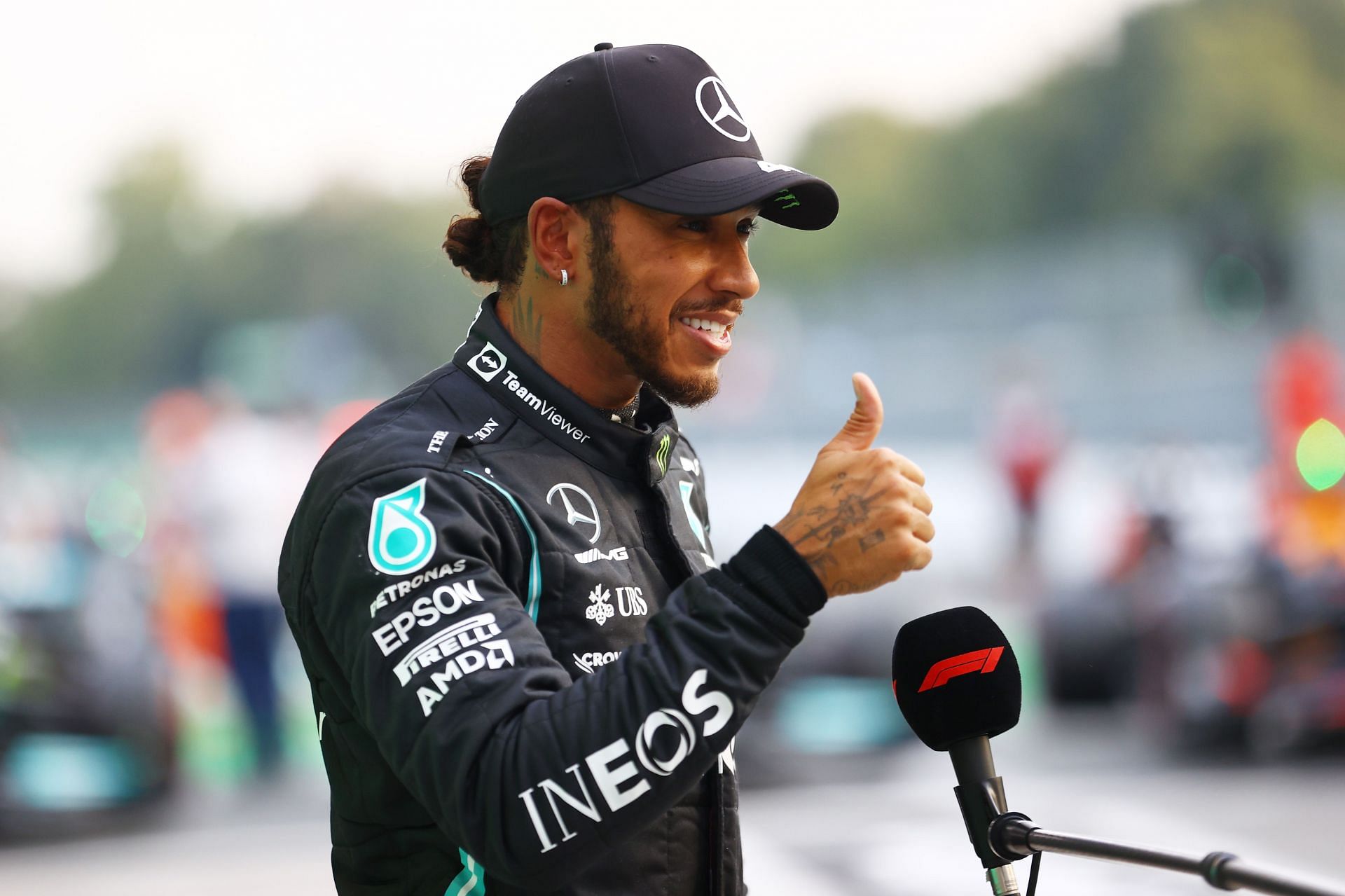 Lewis Hamilton talks to the media in Parc Ferme during qualifying ahead of the F1 Grand Prix of Italy - Source: Getty