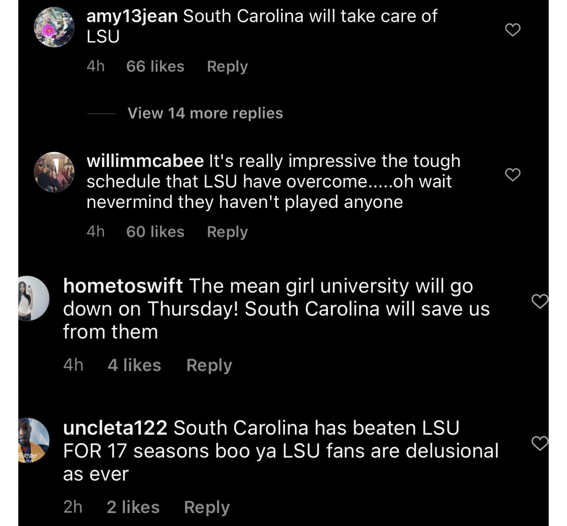 South Carolina fans hype their team ahead of showdown vs LSU. IG image via @espnw