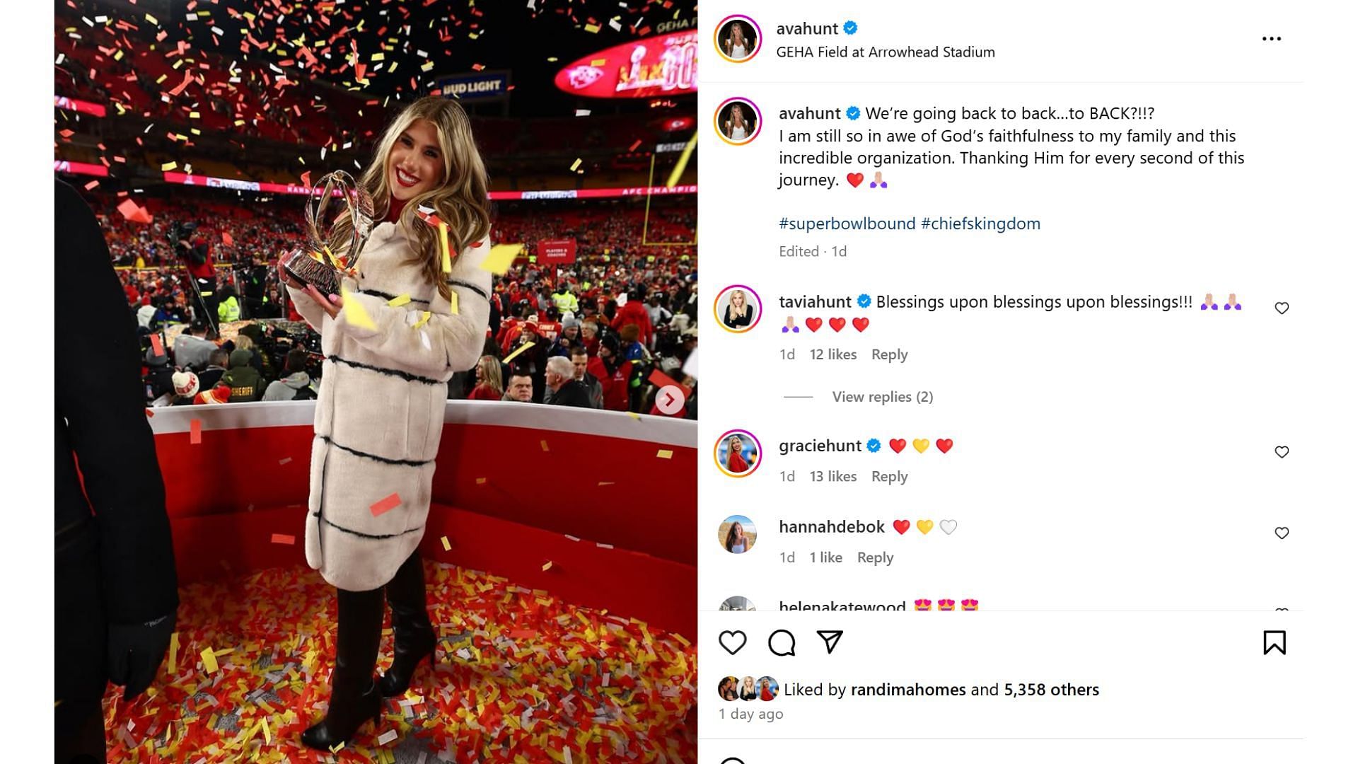 Chiefs CEO Clark Hunt&#039;s daughter Ava hypes team as everyone aims for historic three-peat [Image credit: @avahunt IG]