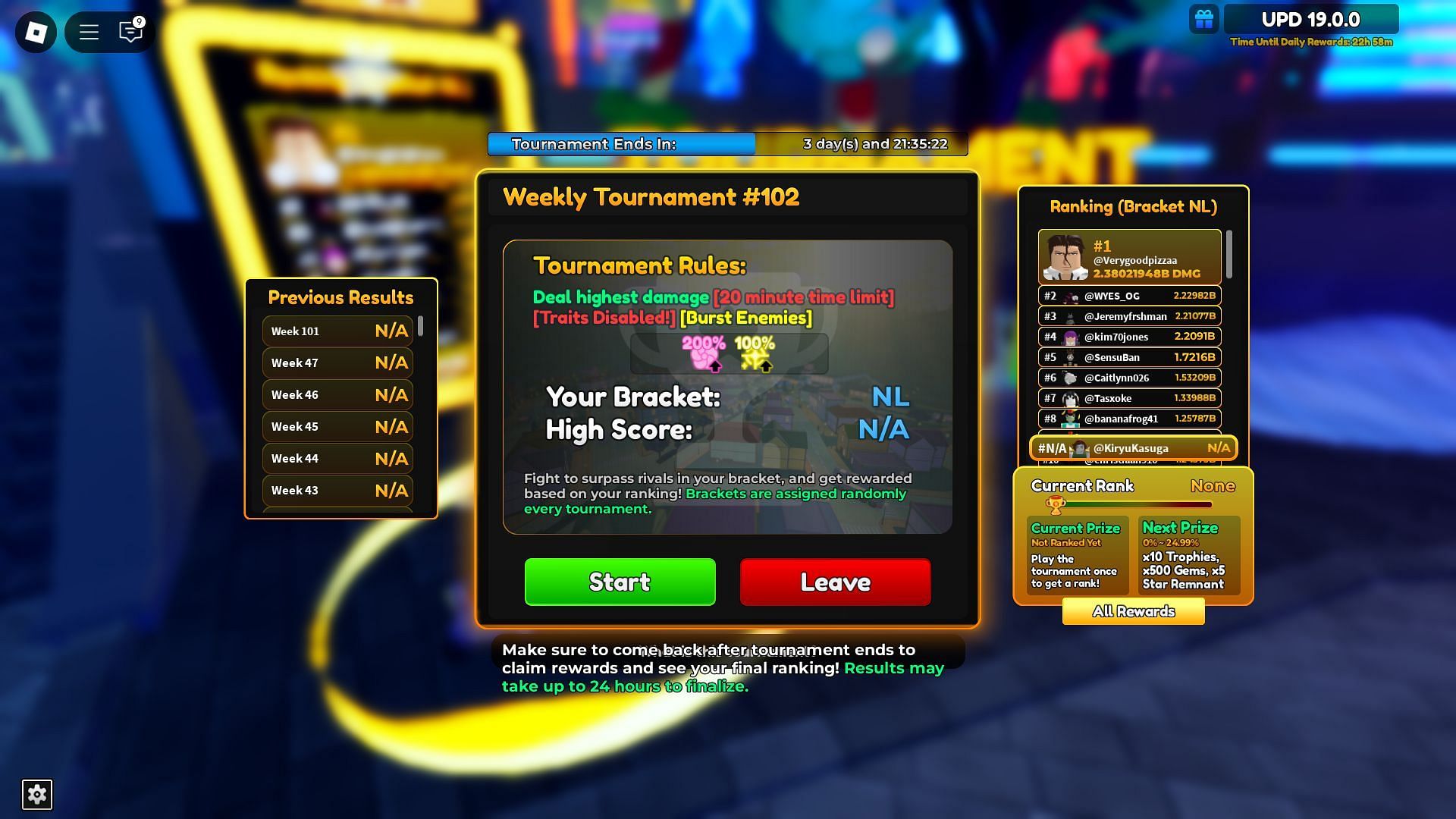 The Tournament mode (Image via Roblox)