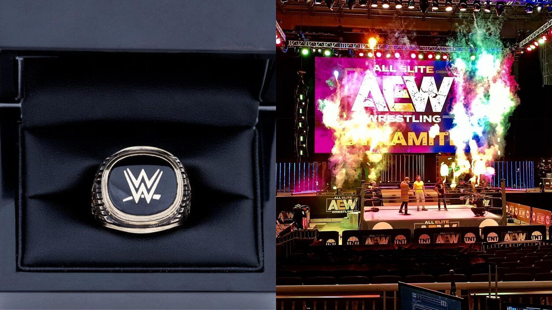 WWE Hall of Fame ring (left) and AEW arena (right). (Image credits: wwe.com &amp; AEW Facebook page)