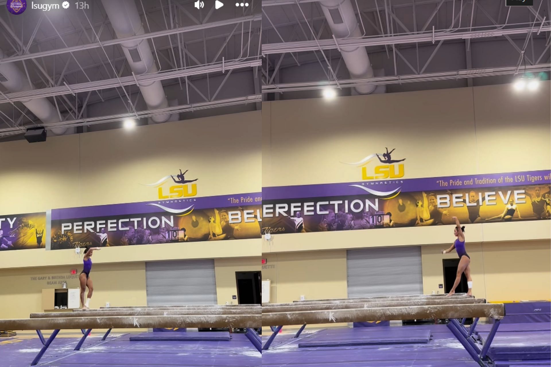 Haleigh Bryant and Aleah Finnegan during practice (via LSU Gymnastics Instagram handle)