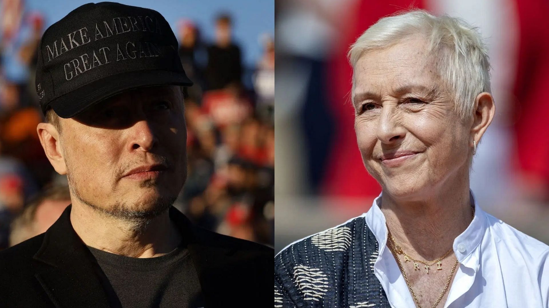 Elon Musk (L); Martina Navratilova (R); Source - Getty 