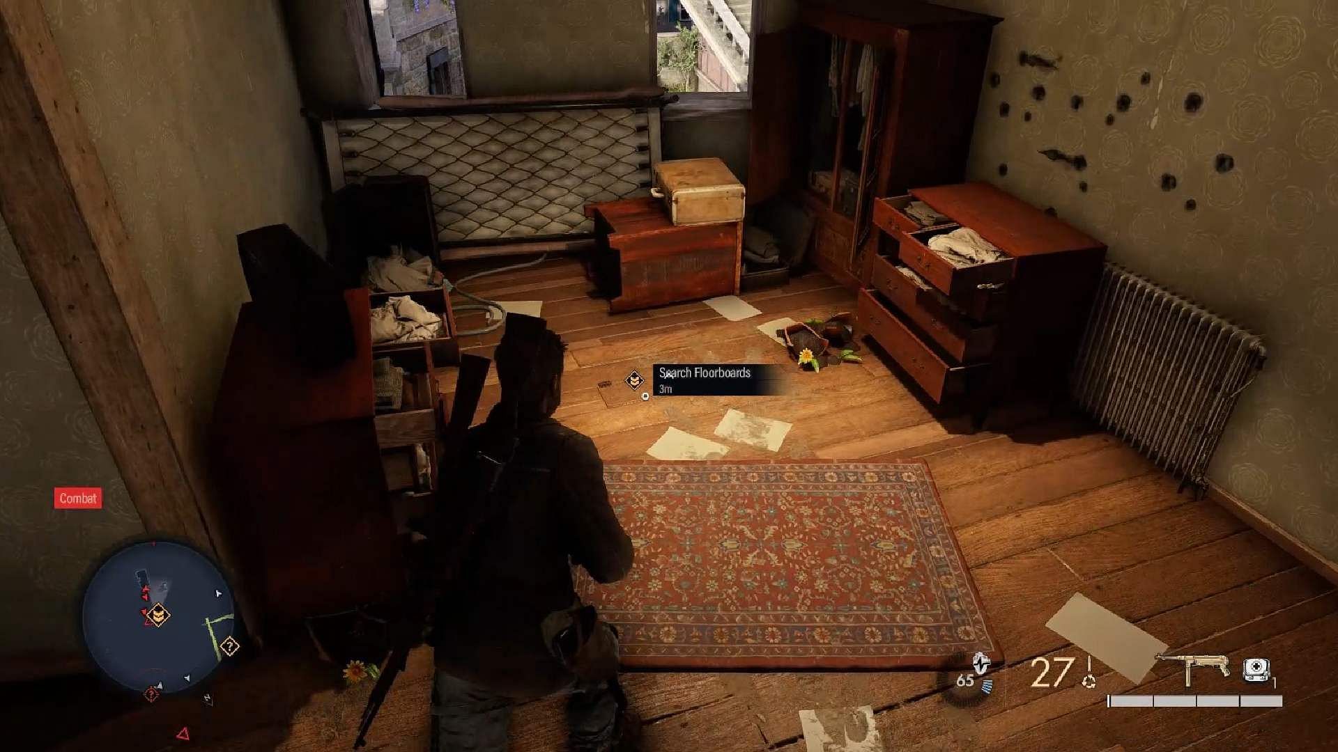 Search the floorboards to complete the second objective in Sniper Elite Resistance (Image via Rebellion)