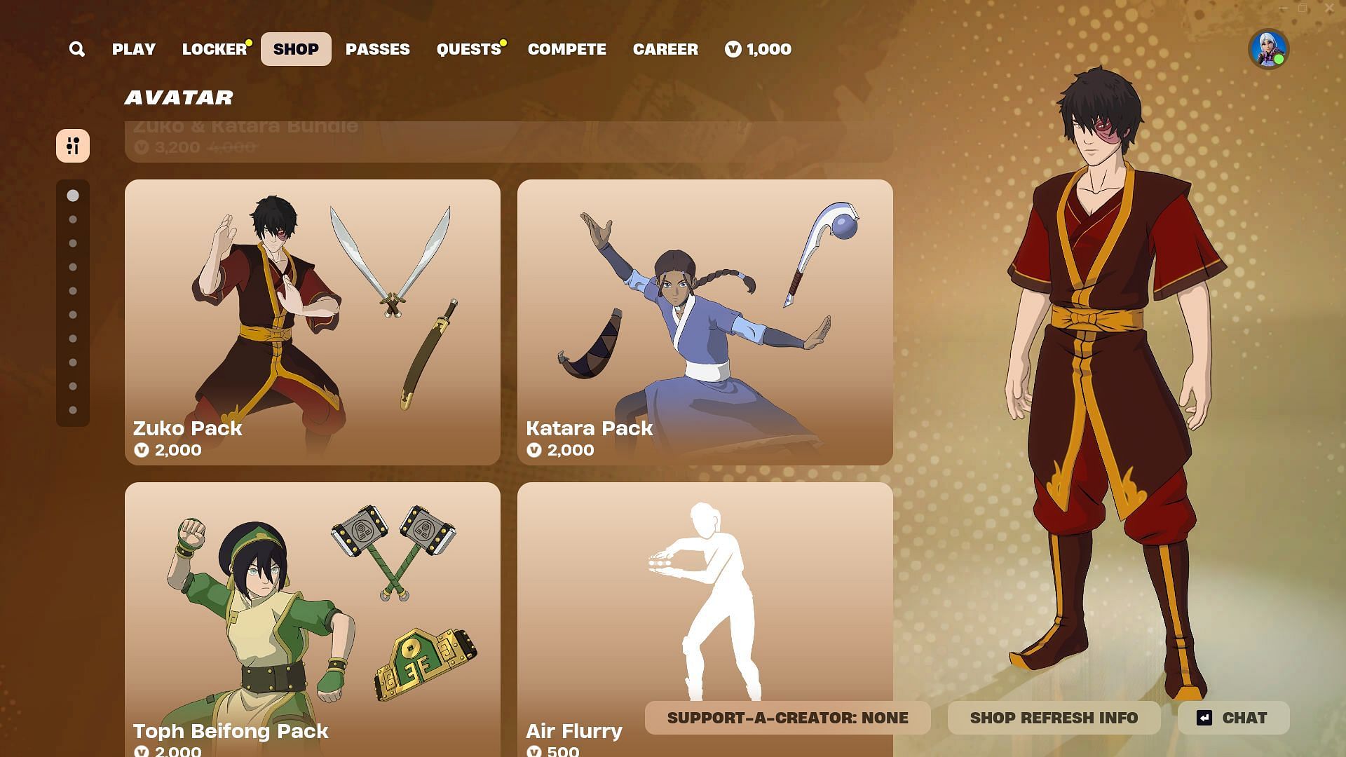 The Zuko and Katara (Avatar) skins in Fortnite can be purchased separately (Image via Epic Games)