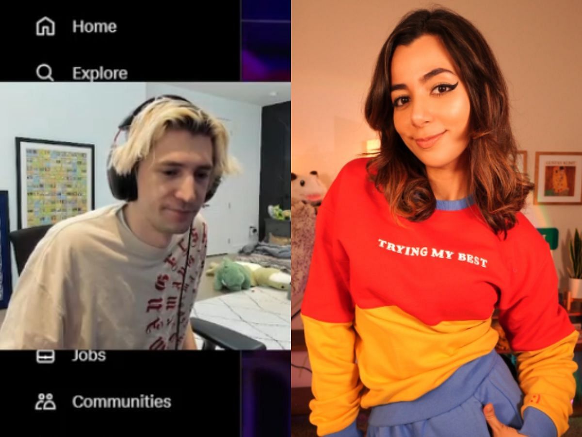 xQc responds to Denims following joke about his relationship with Adept (Image via Twitch/@xQc and Instagram/@Denims)