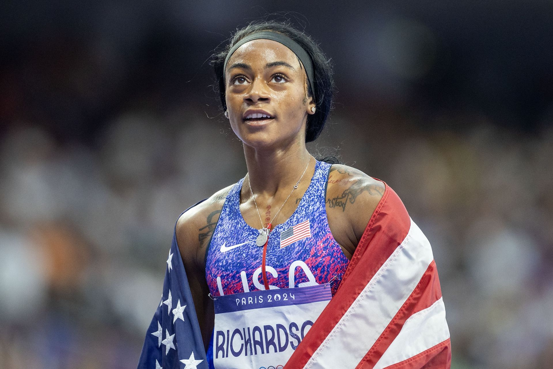 Sha&#039;Carri Richardson celebrates after winning the gold in 4x100m at the Olympic Games-Paris 2024 - Source: Getty