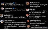 Screenshots of fan reactions from @alaskaair on Instagram's comment section on Khabib Nurmagomedov's deboarding
