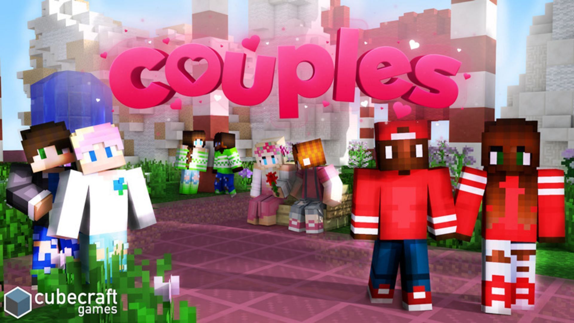 The color co-ordinated outfits make this set one of the best Minecraft skins for couples (Image via Mojang Studios/CubeCraft Games)