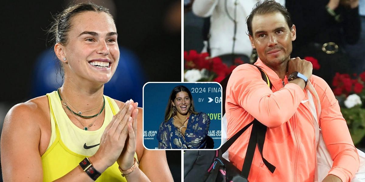 Aryna Sabalenka (L), Jessica Bouzas Maneiro (inset), and Rafael Nadal | Images: Getty