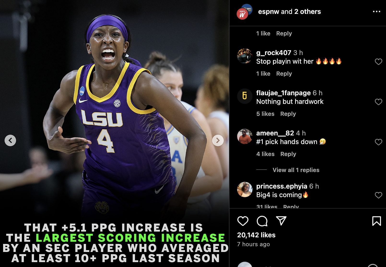 Ameen Brooks&#039; comment (Credits: Instagram/@espnw)