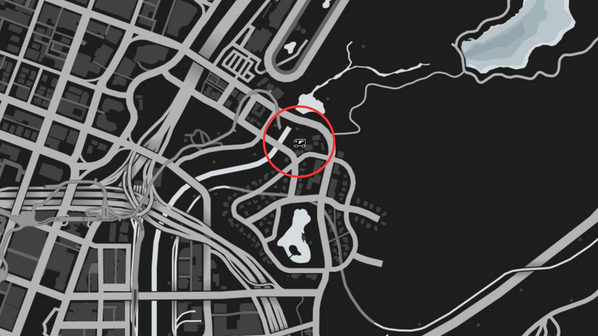 The exact coordinates of the GTA Online Gun Van Location Today (Image via Rockstar Games)v