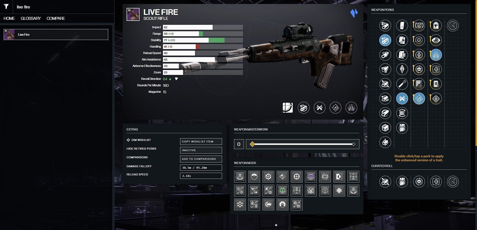 Live Fire PvP god roll (Image via Bungie/D2Gunsmith)