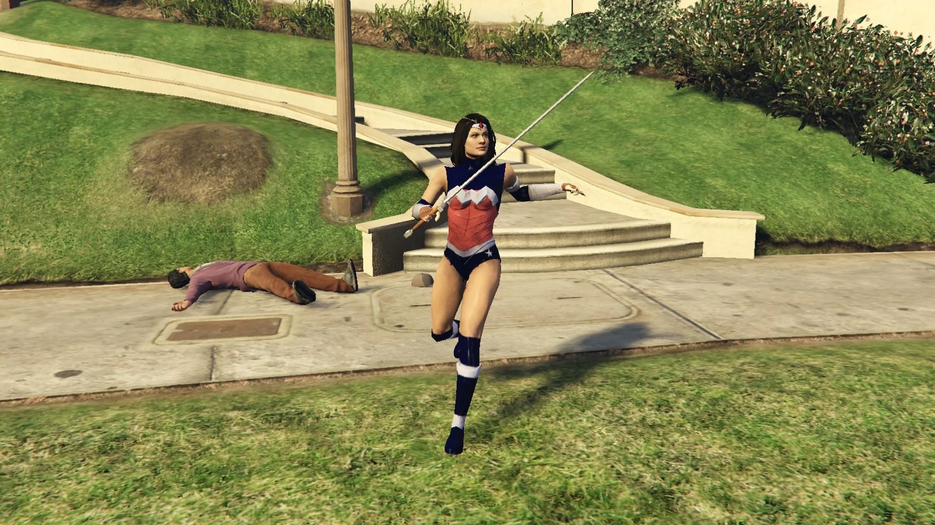 Wonder Woman can bring special charm to the Grand Theft Auto 5 gameplay (Image via Rockstar Games || GTA5-Mods)