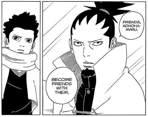 Konohamaru and Shikamaru as seen in Boruto: Two Blue Vortex (Image via Shueisha)