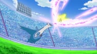 Ash’s Pikachu vs Tobias’ Latios as seen in the anime (Image via TPC)