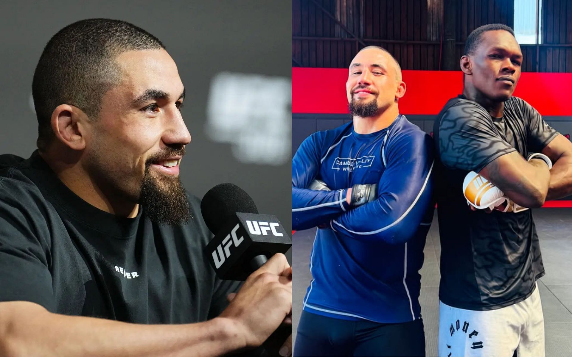 Robert Whittaker (left and middle right) reflects on training session with Israel Adesanya (far right) [Images courtesy: Getty Images, @stylebender on Instagram]