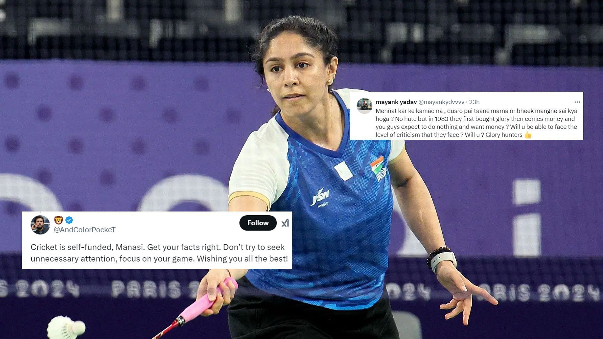 &quot;Calm down&quot; - Former World No. 1 Manasi Joshi clarifies her statement against cricket after backlash on social media (Image via Getty, @AndColorPockeT/X, @mayankydvvvv/X)