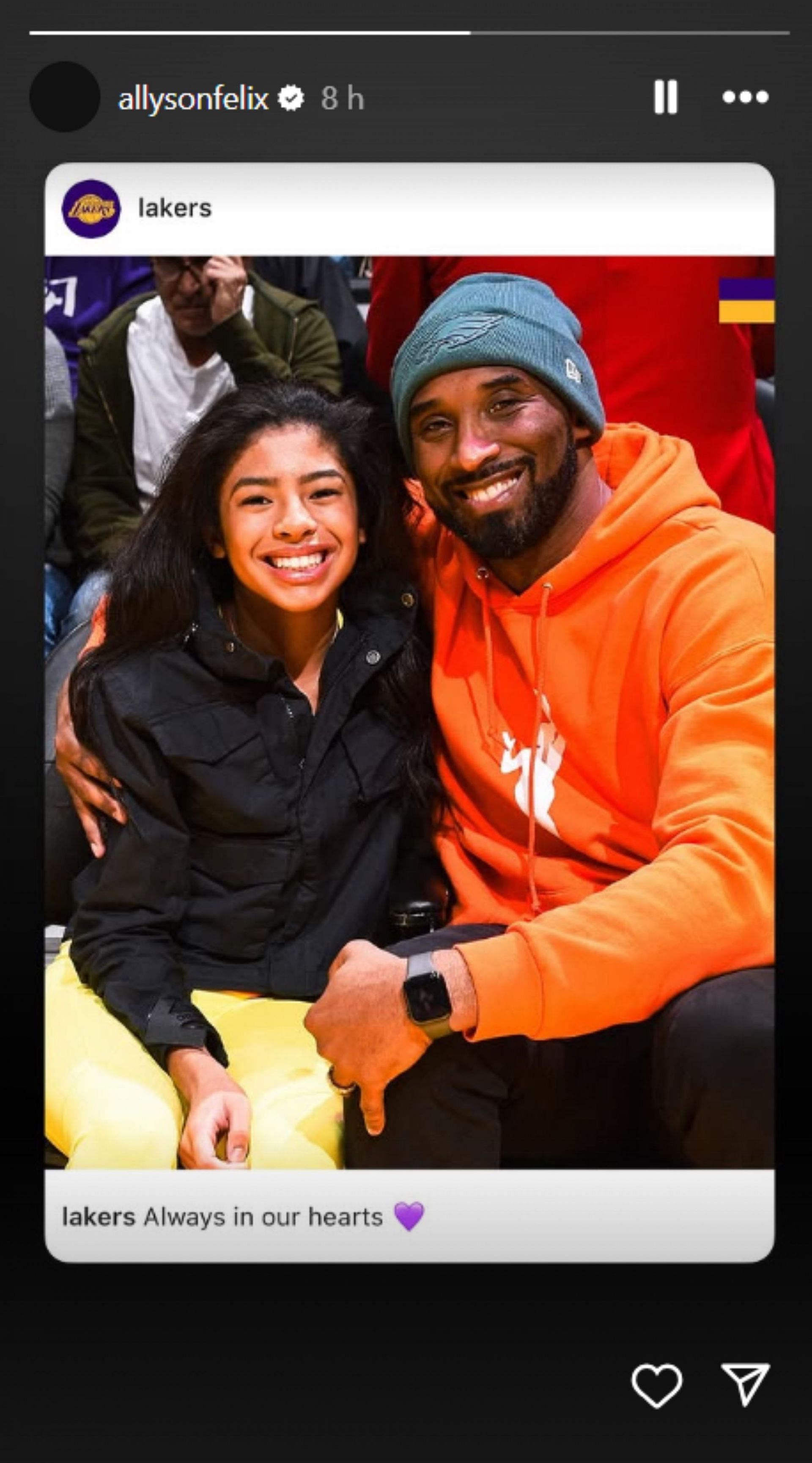 Allyson Felix pays tribute to Kobe Bryant and his daughter; Instagram - @allysonfelix