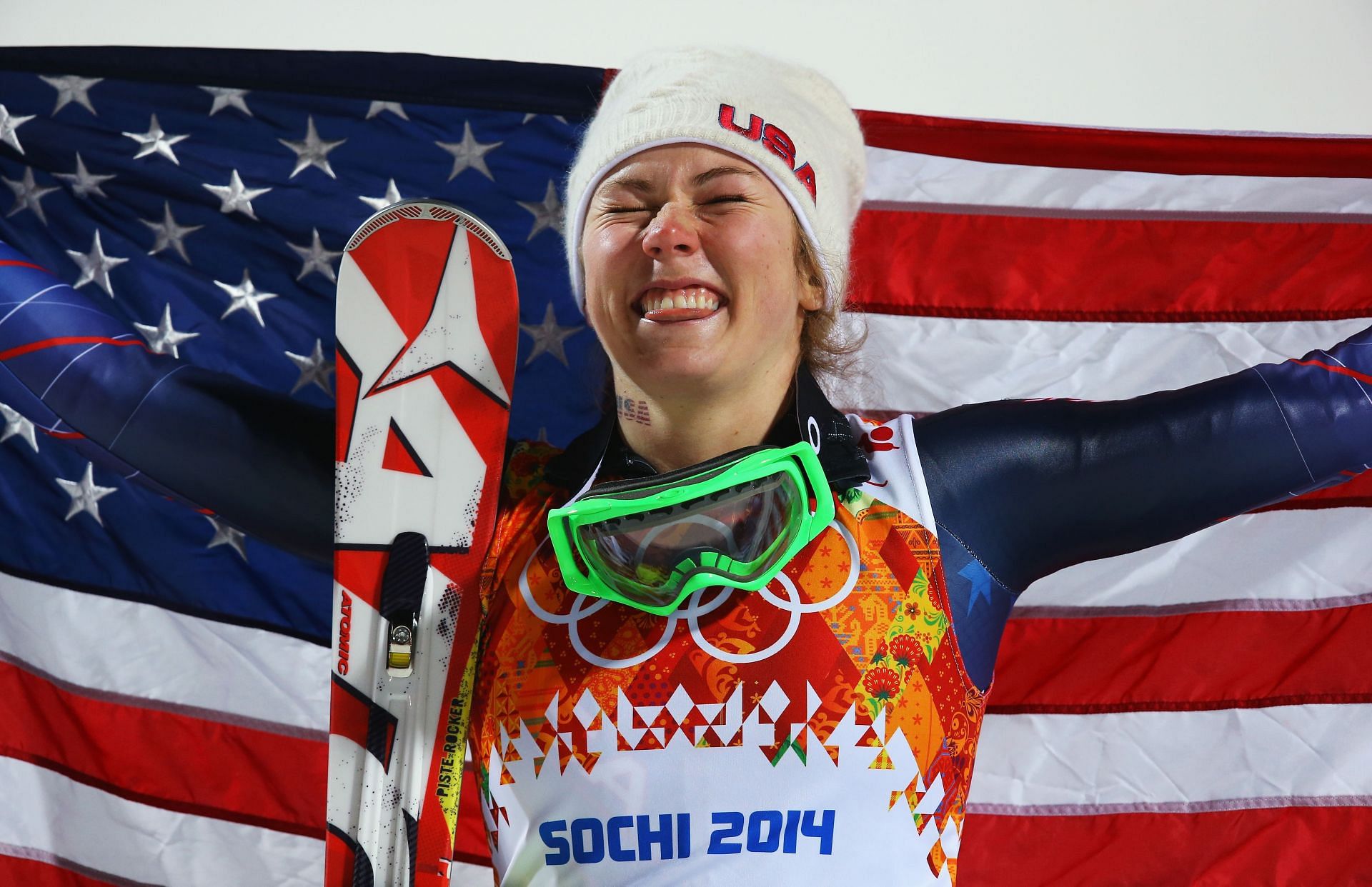 Shiffrin after clinching the slalom gold medal on the 14th day of the 2014 Winter Olympics (Image via: Getty Images)