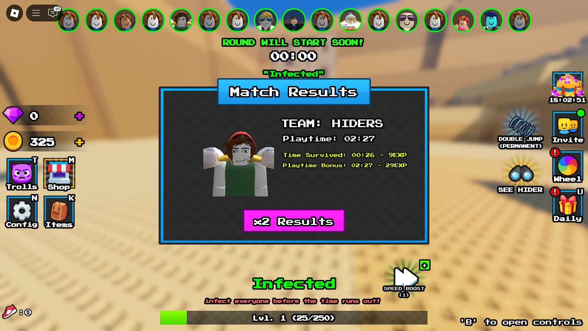 Match results screen (Image via Roblox)