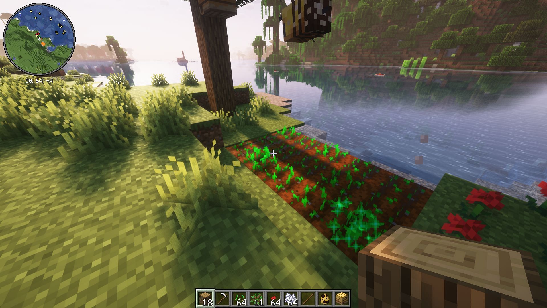 Crops getting fertilized by pollen particles (Image via Mojang Studios)