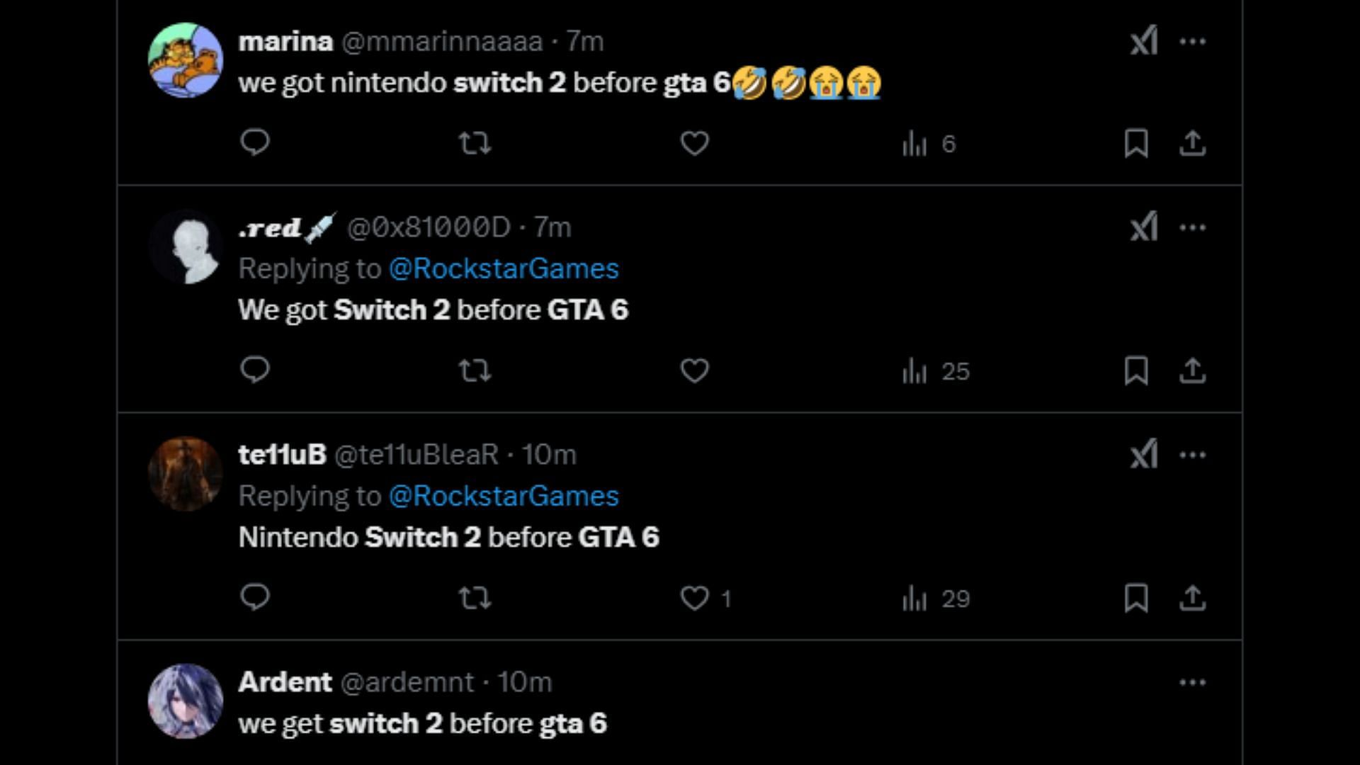 Fans react to Nintendo Switch 2 announcement with the before Grand Theft Auto 6 meme (Images via X)