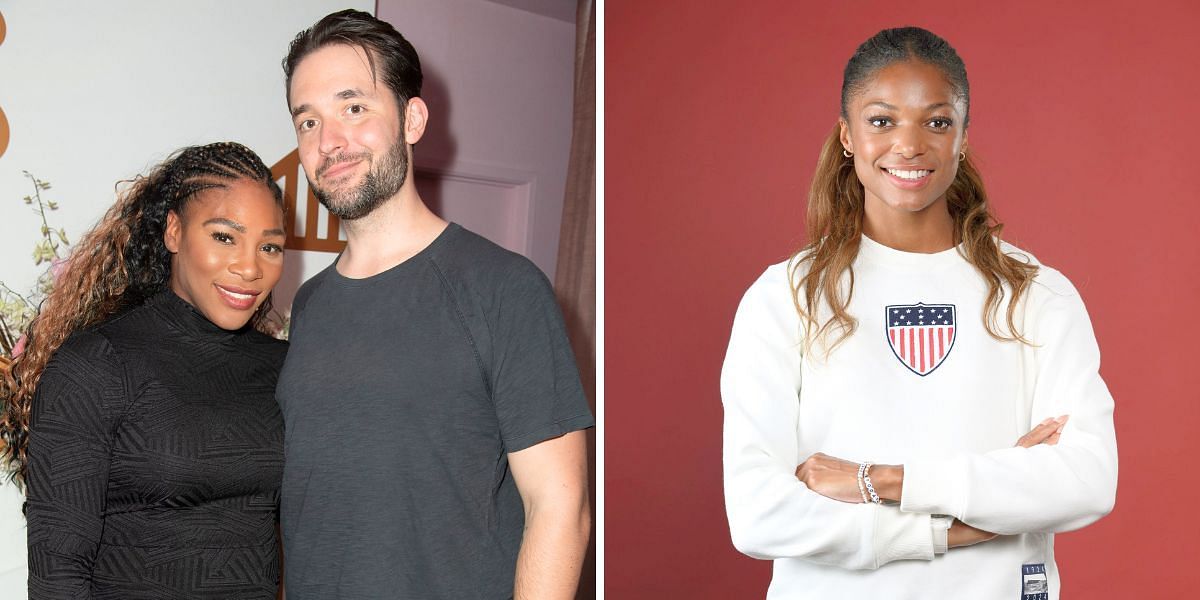 Serena Williams with her husband Alexis Ohanian (L) &amp; Gabby Thomas (R) [Image Source: Getty Images]