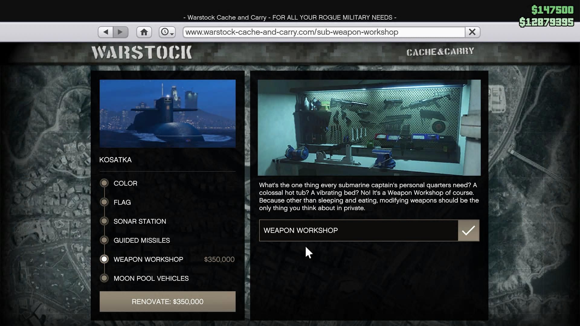Weapon workshop upgrade costs $350,000 (Image via Rockstar Games)