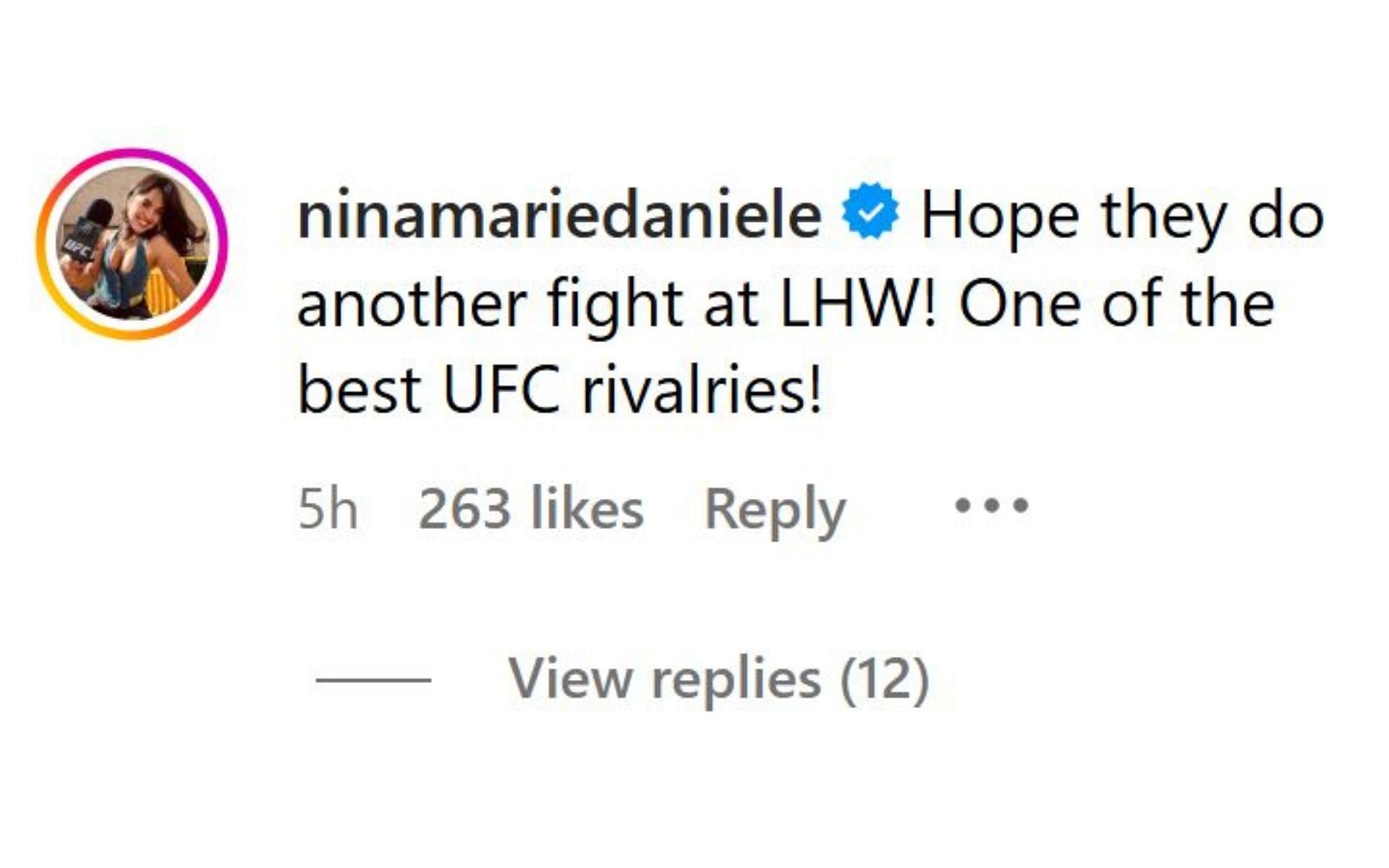 Nina-Marie Daniele&#039;s comment. [Image credit: @fullviolence on Instagram]