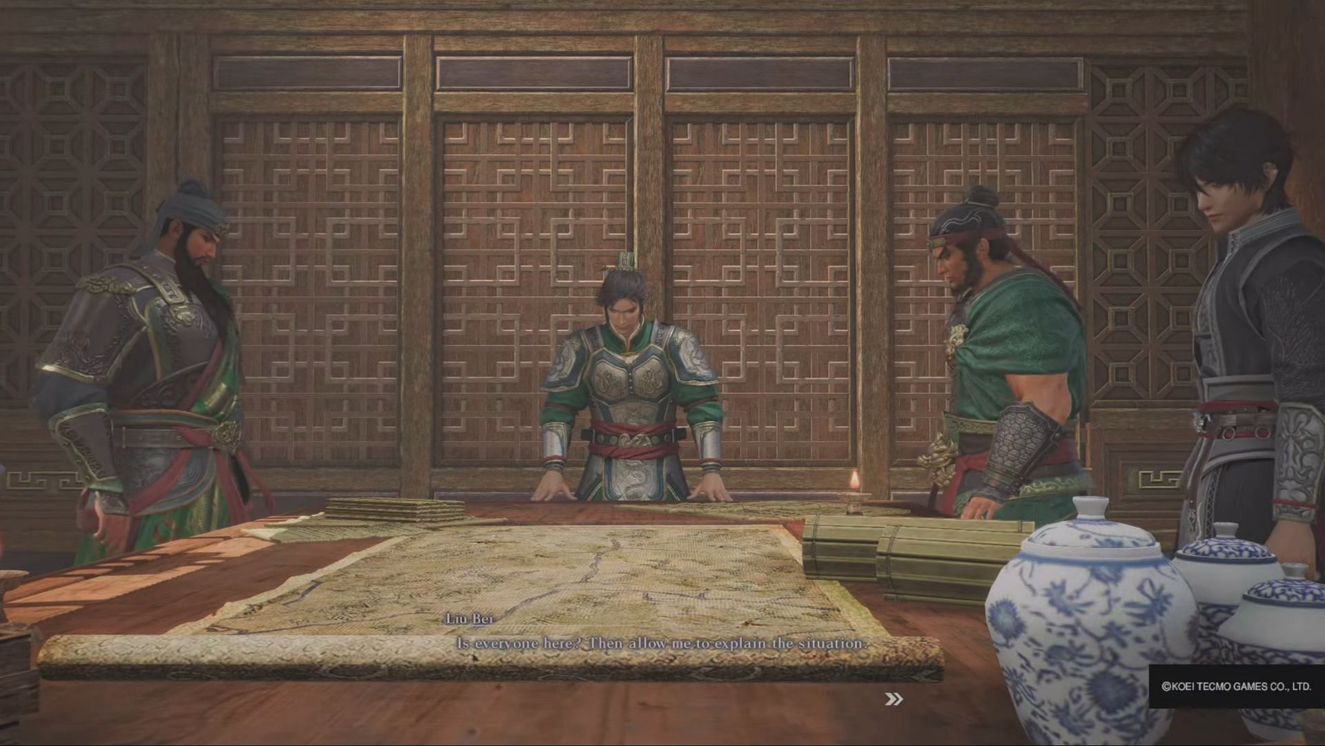 It&#039;s up to Liu Bei to keep Lu Bu alive &mdash; but should you? (Image via Koei Tecmo)