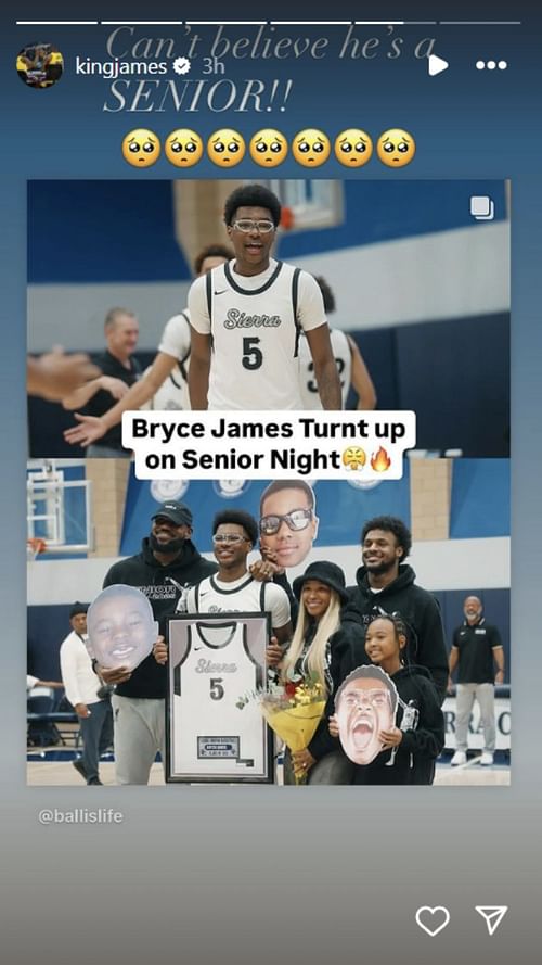 LeBron James drops 5-word reaction as son Bryce James sizzles on Senior Night (Image Credit: @kingjames on Instagram)