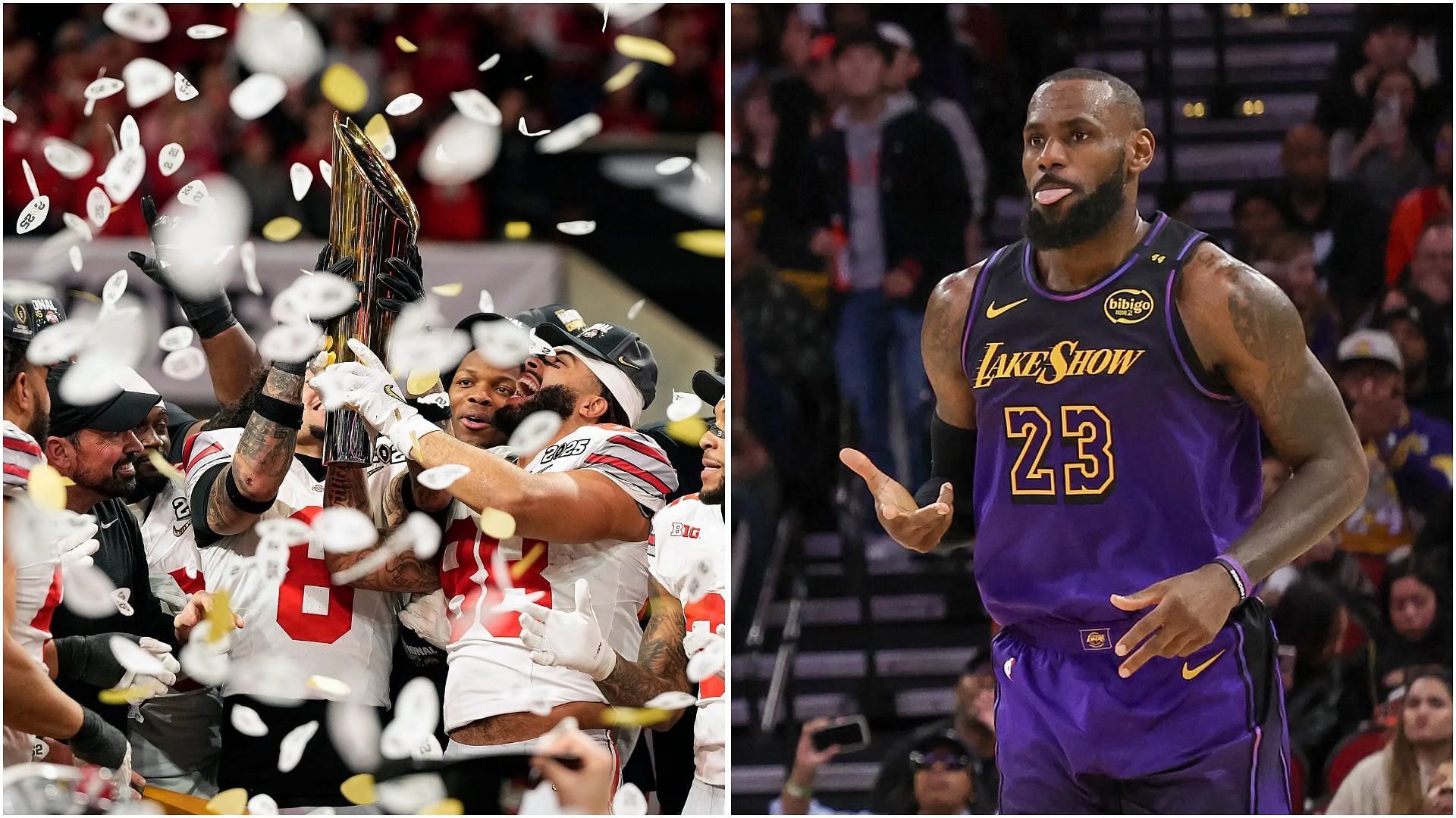 LeBron James drops 3-word reaction after Ohio State breaks decade-long title drought. (Photos: GETTY)