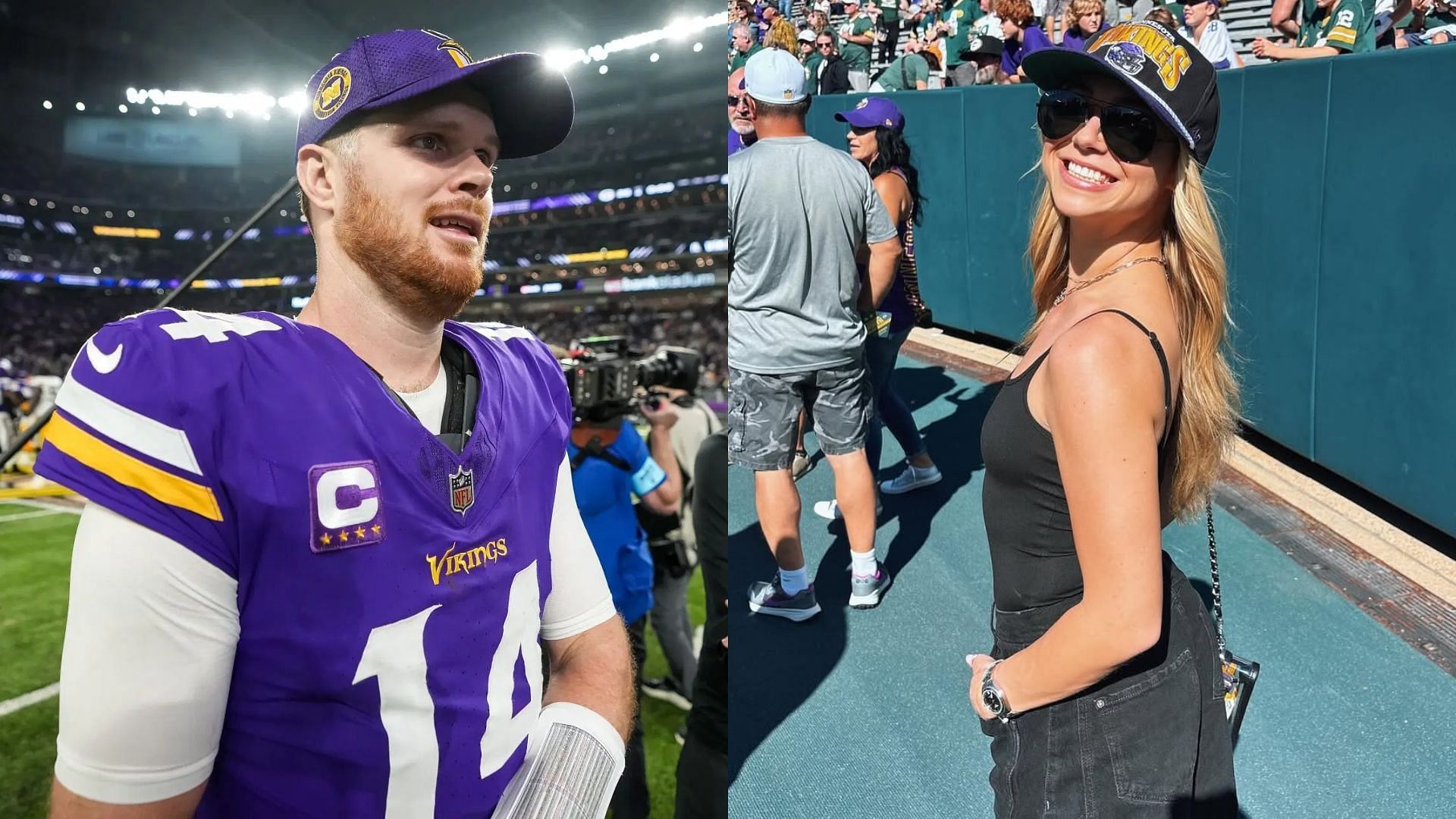 Katie Hoofnagle cheers on Sam Darnold during Wild Card loss against Rams