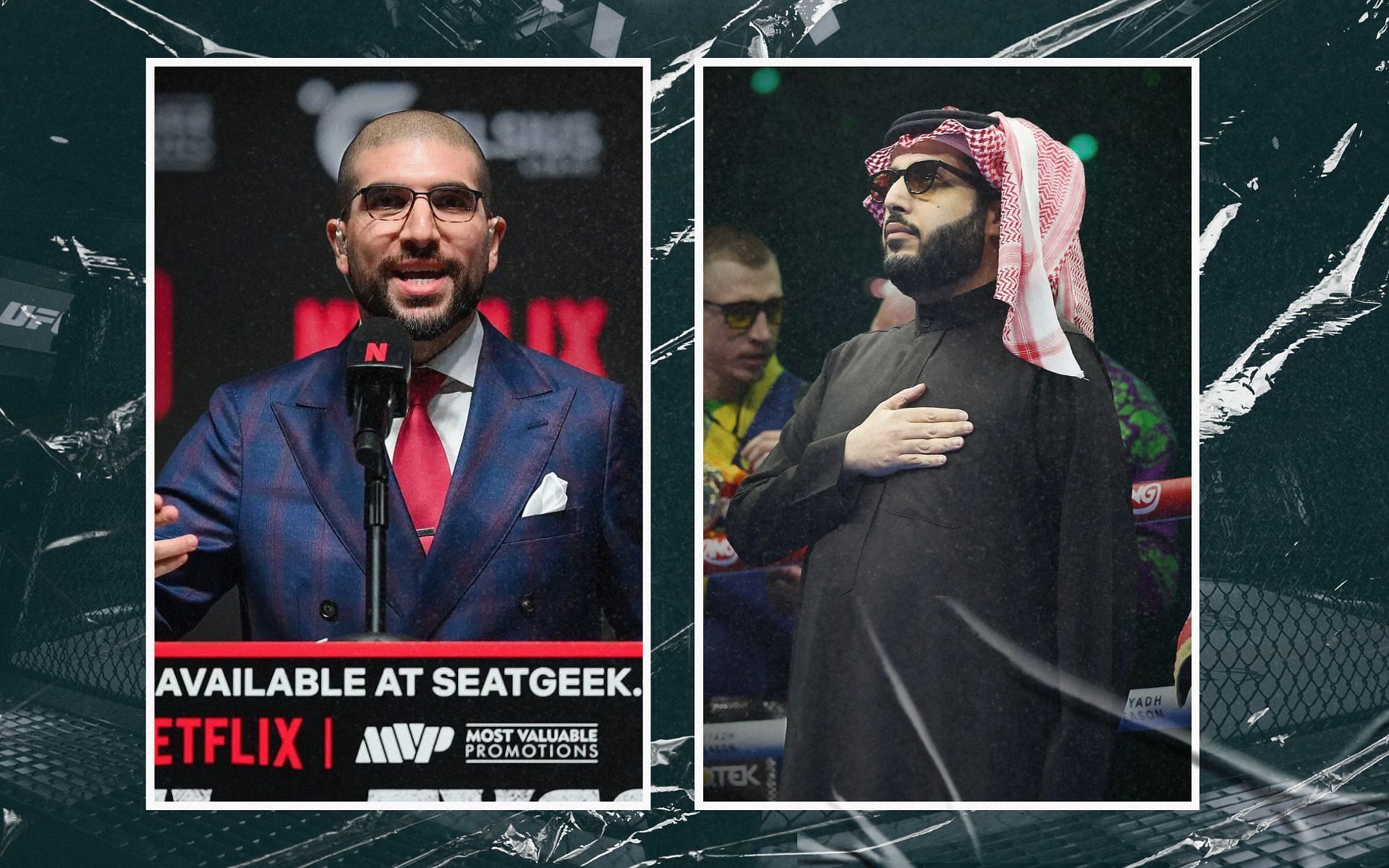 Ariel Helwani (left) commends Turki Alalshikh (right) for his contribution to combat sports so far. [Images courtesy: Getty Images]