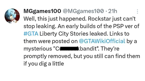 A screenshot of MGgames100's post (Image via X)