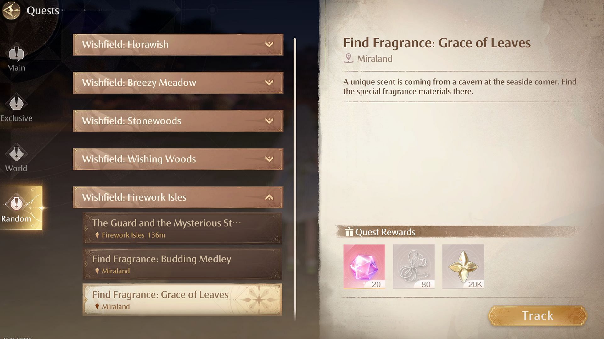 Begin the &quot;Find Fragrance: Grace of Leaves&quot; quest (Image via Infold Games)