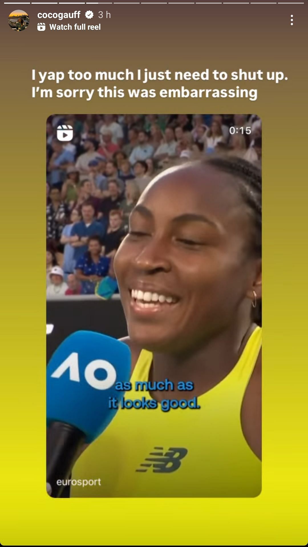 Coco Gauff&#039;s Instagram story; ( Source - Instagram @cocogauff)