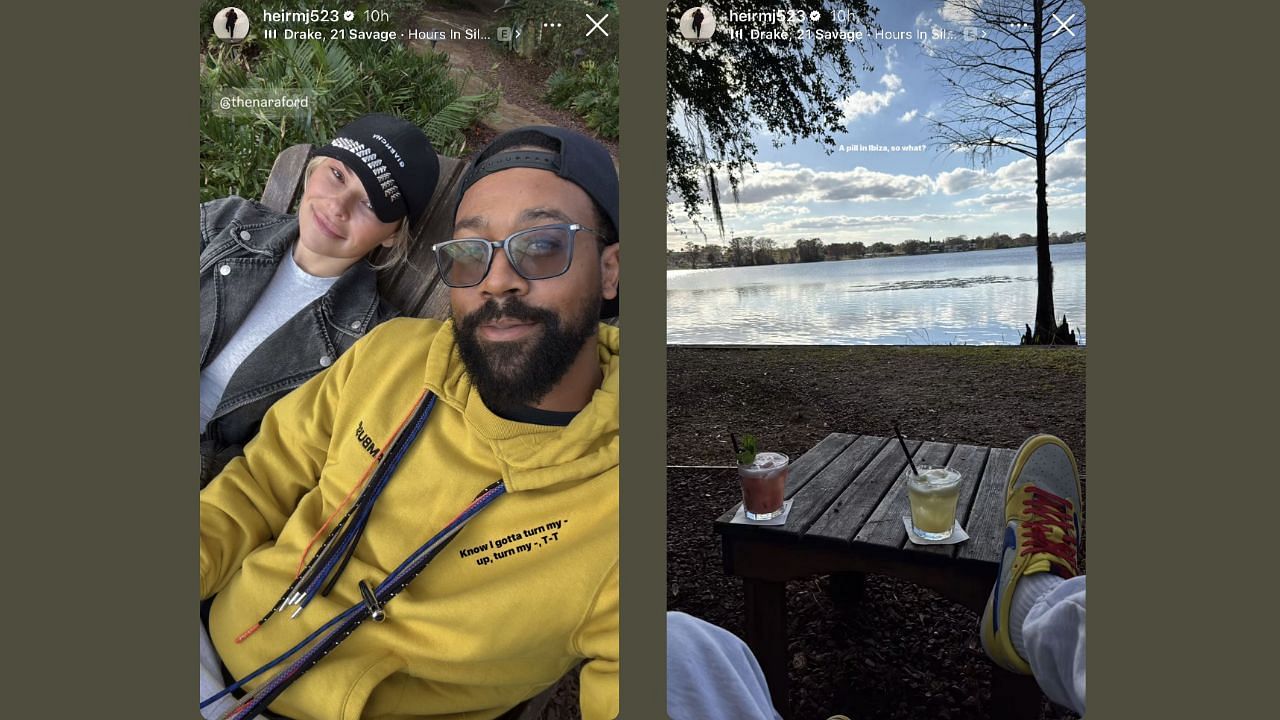 Marcus Jordan flexes his sneakers while on an outing with IG model Nara Ford. (Credits: @heirmj523/Instagram)