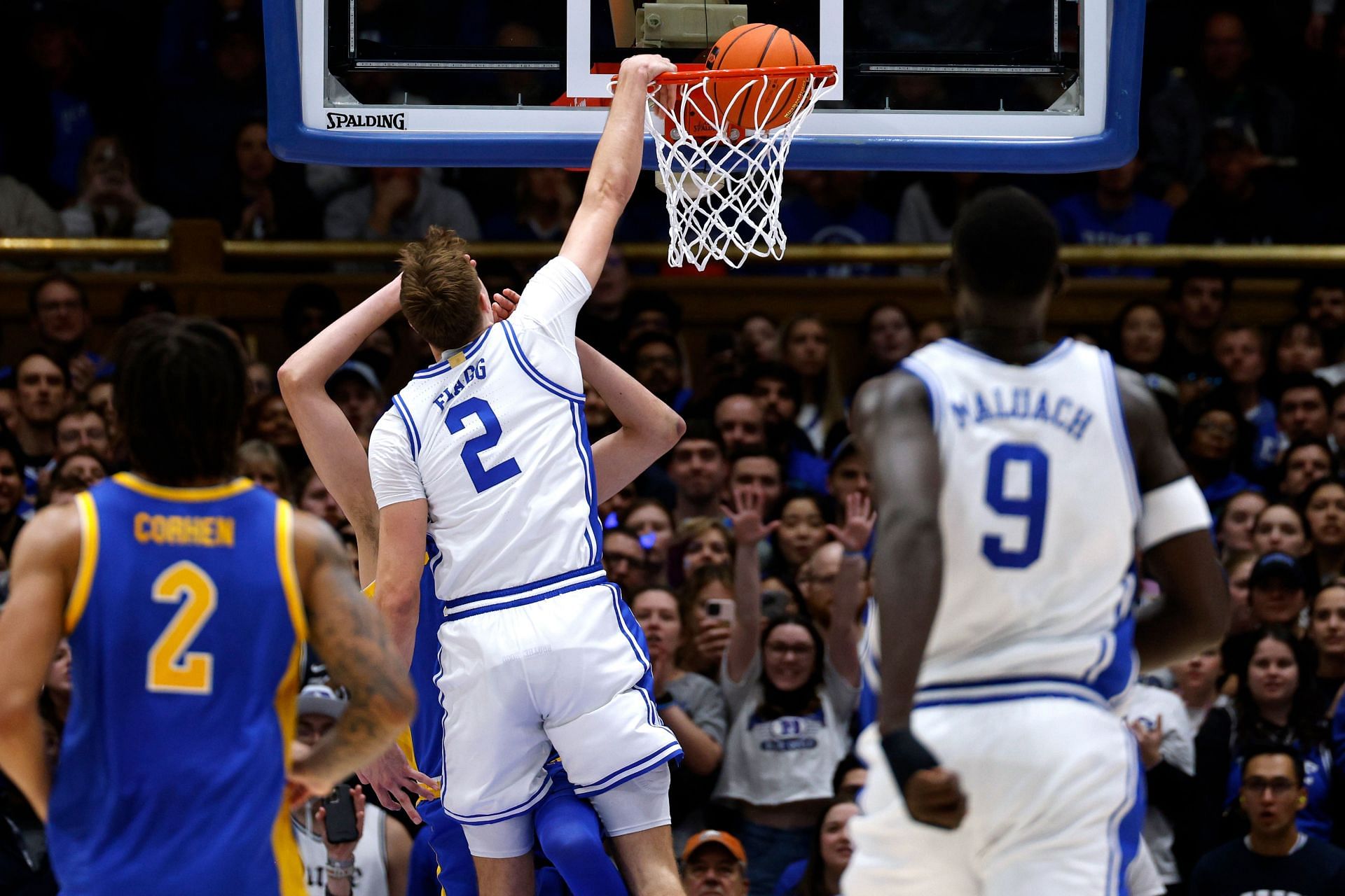 Cooper Flagg (#2) of the Duke Blue Devils dunks the ball against the Pittsburgh Panthers during the second half of their NCAA game at Cameron Indoor Stadium on January 7, 2025 in Durham, North Carolina. Photo: Getty